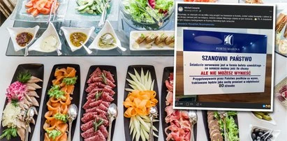 Taka kartka przy wejściu do hotelowej restauracji. 80 zł/osoba za 