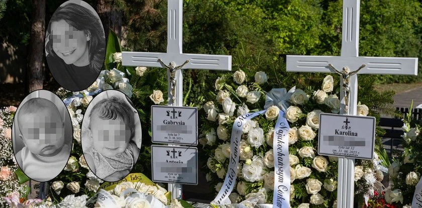 Pochowano matkę i córki z Helenowa. Uwagę przykuwa wymowny wpis na szarfie