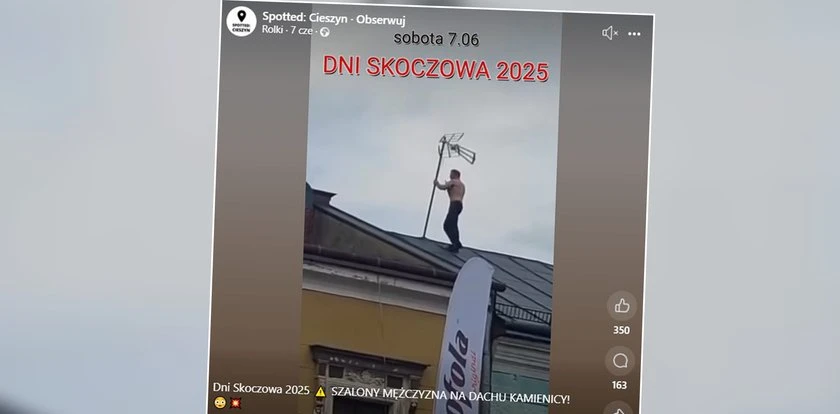 Niebezpieczna sytuacja na Dniach Skoczowa. Półnagi mężczyzna biegał po dachu