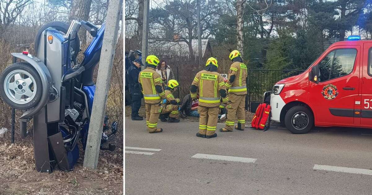 Motocykl zahaczył o słup. Pojazd stanął dęba [ZDJĘCIA]