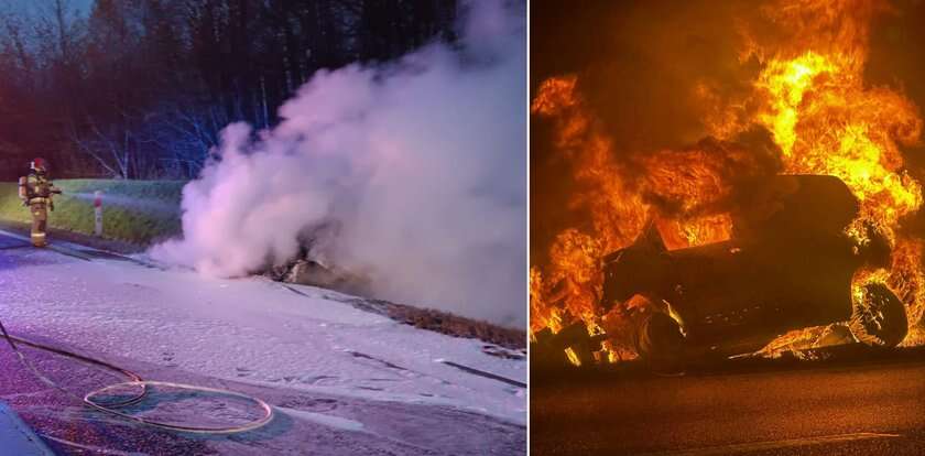 Dramat Moszczenicy. Potężny ogień ogarnął auto. Co z kierowcą?