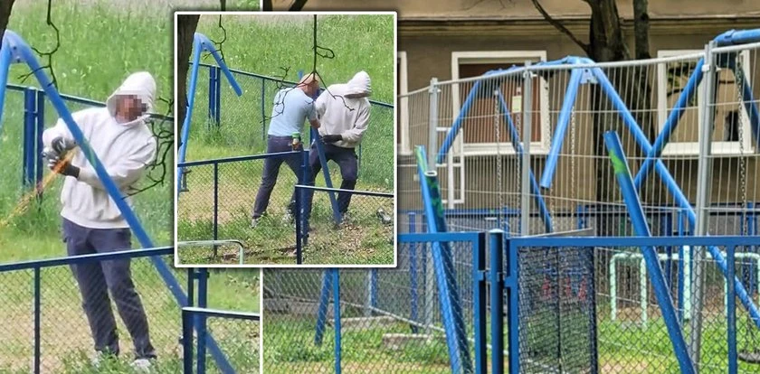 Absurd w Poznaniu. Huśtawki przecięte na pół i płot na placu zabaw