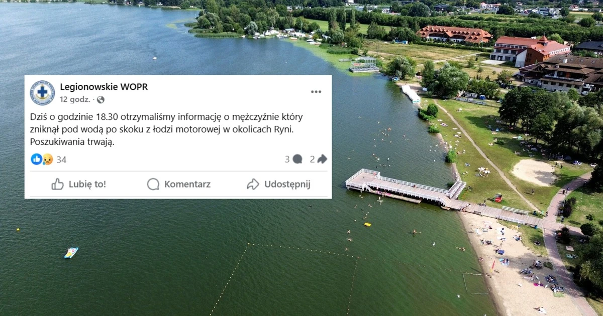 Dramatyczne zdarzenie na Zalewie Zegrzyńskim. Mężczyzna zniknął pod wodą po skoku z motorówki