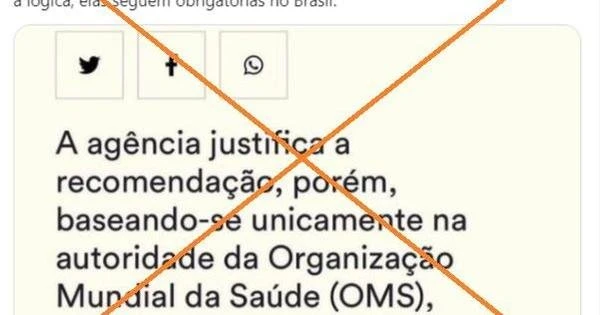 Trecho de texto da Anvisa sobre evidncias para uso de mscaras foi retirado de contexto