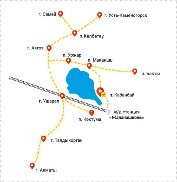 Подъезд к озеру Алаколь со всех сторон открыт и доступен