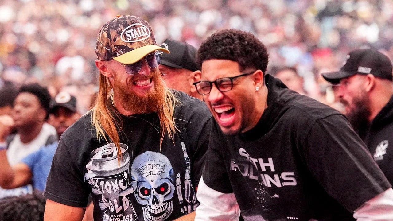 NFL star George Kittle intercepts NBA player Tyrese Haliburton's beer WrestleMania 42