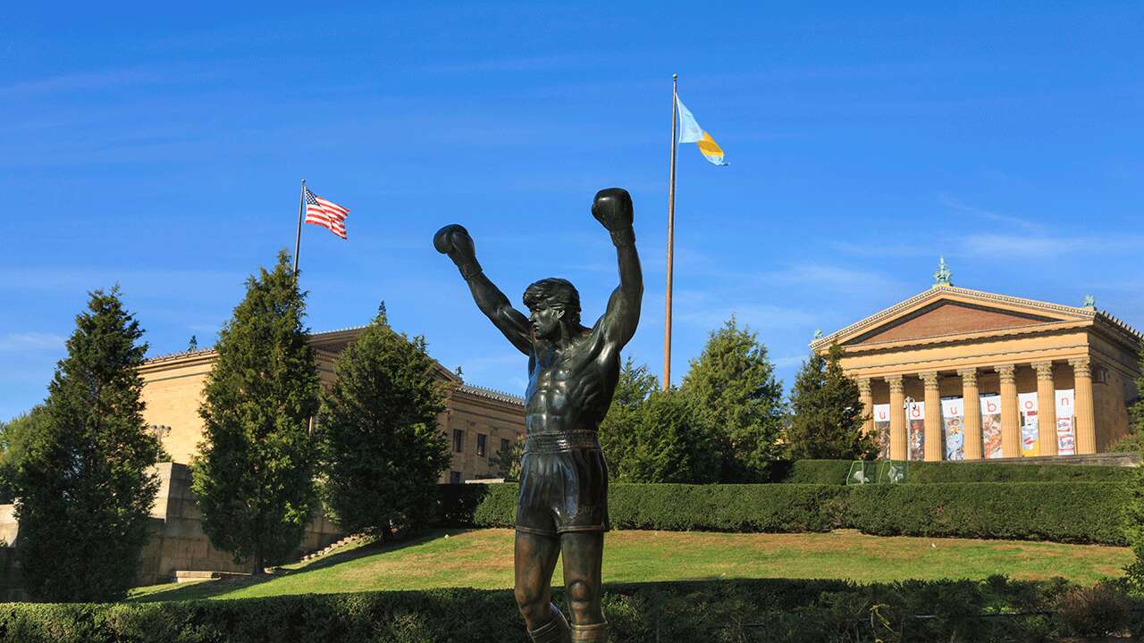 Philadelphia Rocky statue dressed in Redskins gear ahead of NFC title game between Eagles and Commanders