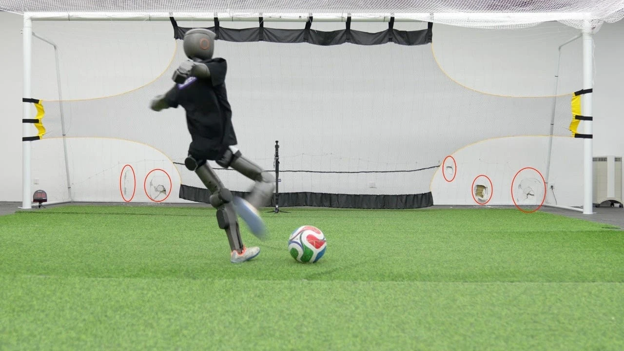 Robot soccer player dents wall with terrifying kicks