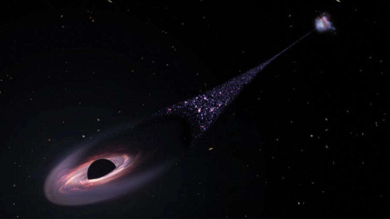 NASA’s Hubble Space Telescope spots runaway black hole creating ‘trail of stars’