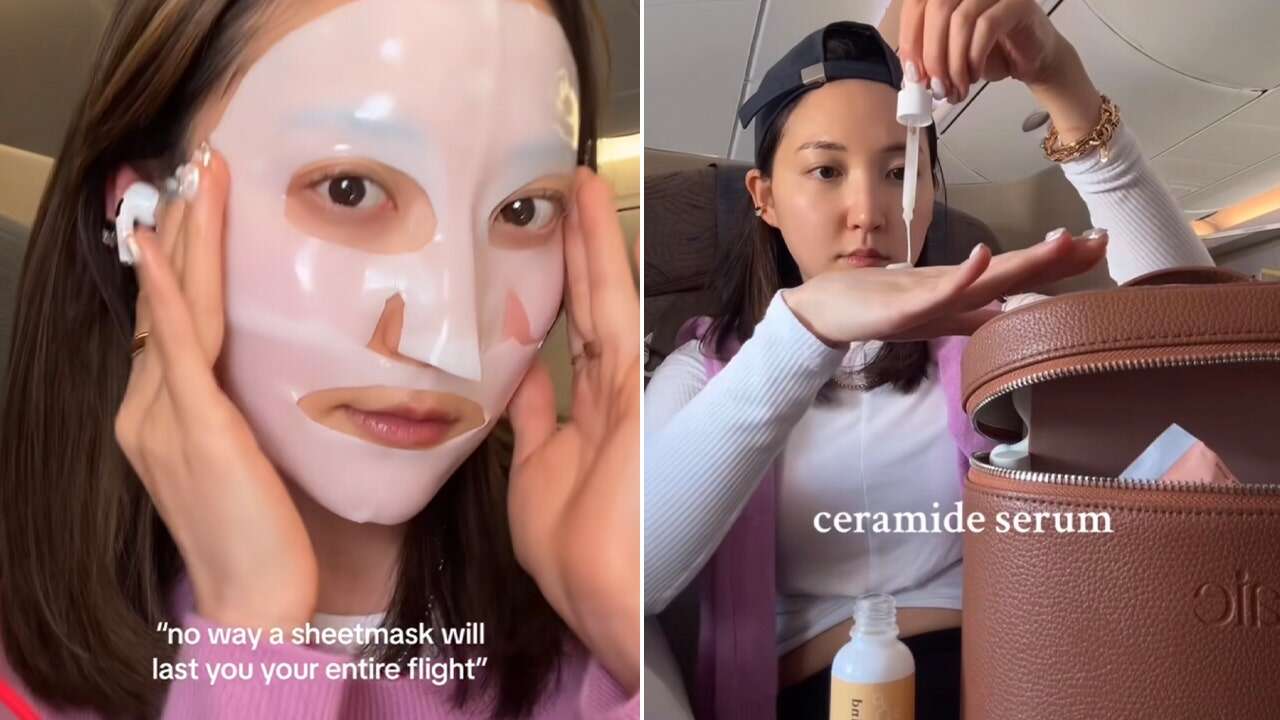 Airplane passengers go viral for mid-flight beauty routines: Dermatologists weigh in