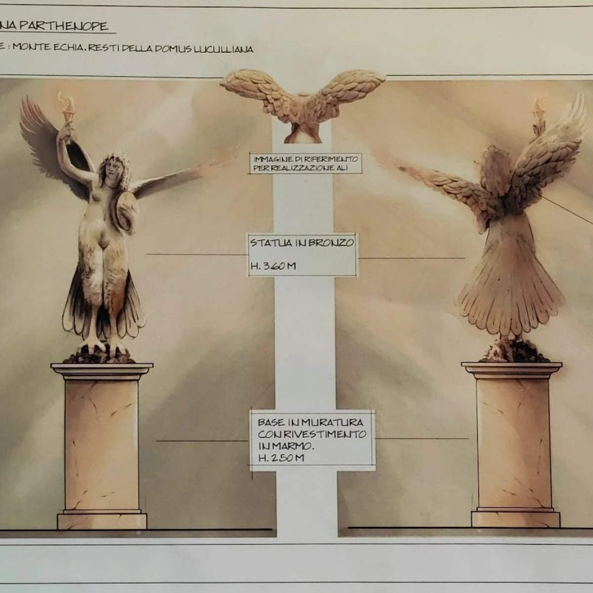 Una statua della sirena Partenope sul Monte Echia a Santa Lucia: il progetto di Canone