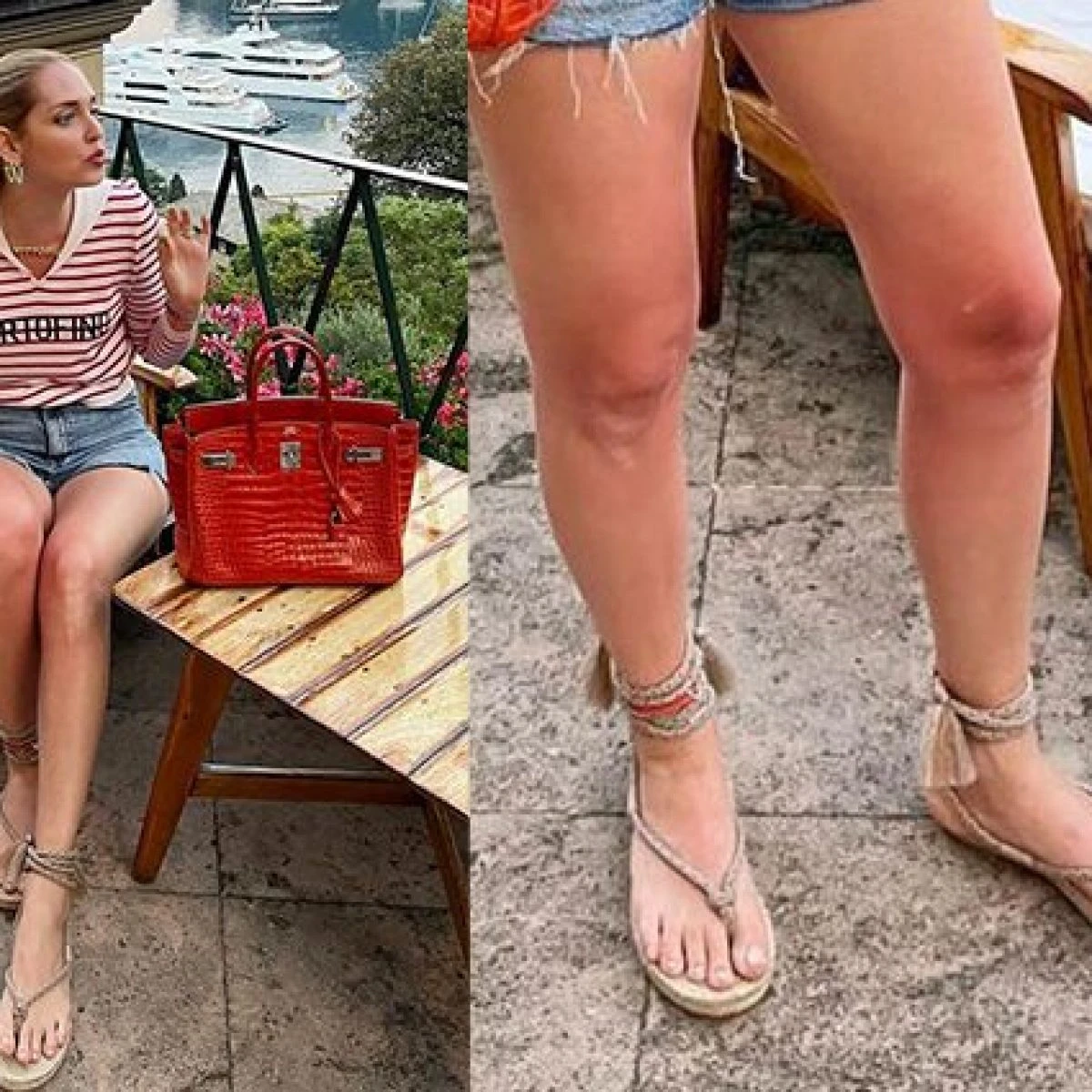 Sandali moda 2021, Chiara Ferragni per il weekend romantico sceglie le infradito in corda must-have