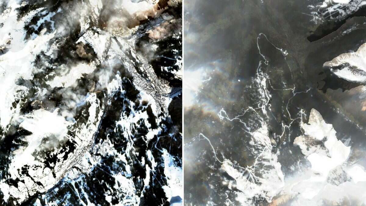 Le impressionanti immagini satellitari della mancanza di neve nelle stazioni sciistiche d’Europa