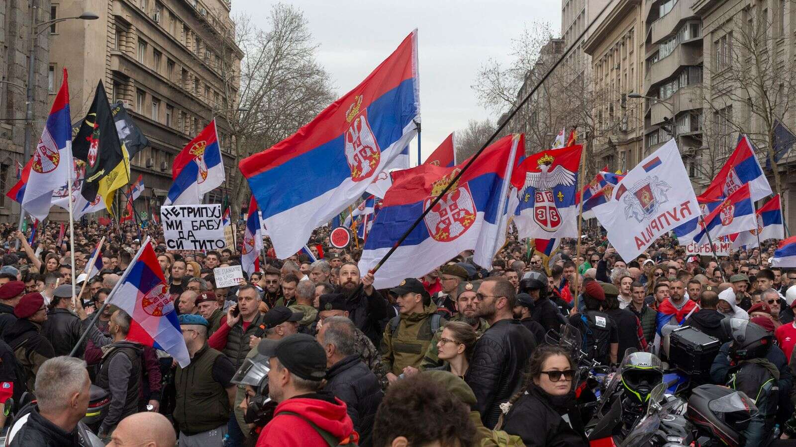 Tens of thousands rally against Serbian government in biggest challenge yet to president's rule