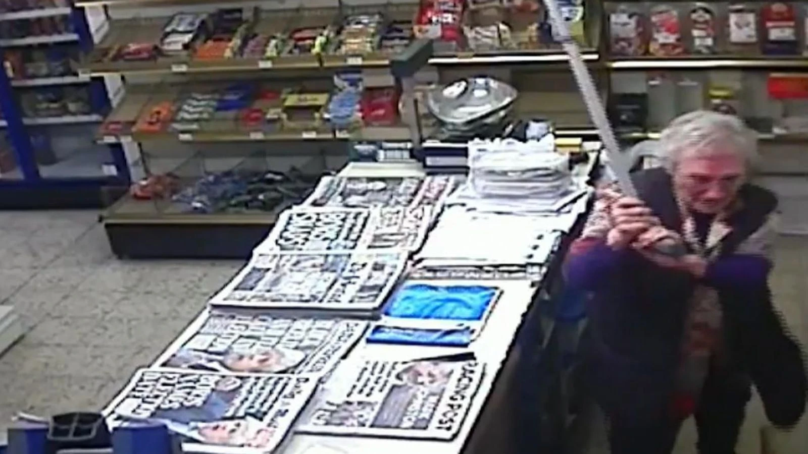 Elderly woman fights off robber with walking stick