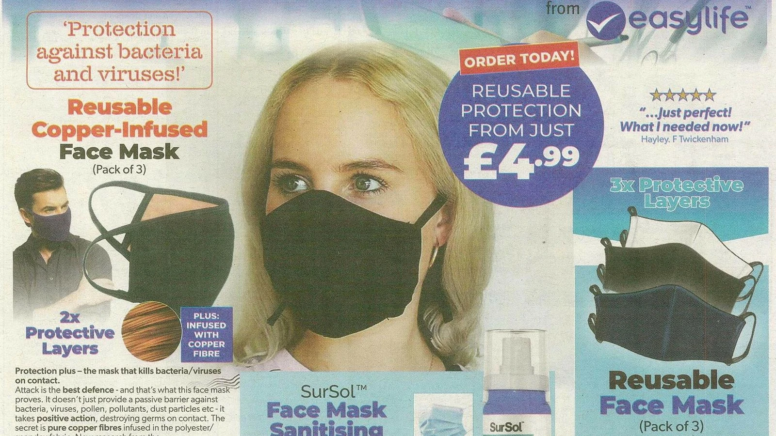 Reusable copper face mask advert banned over 'destroying germs' claim