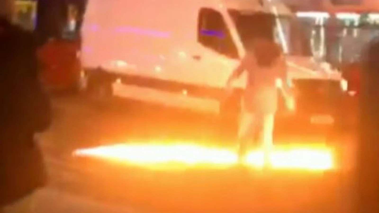 Police station crash suspect burns road