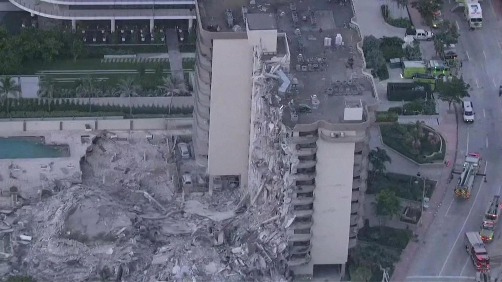 Daylight shots of partially collapsed building