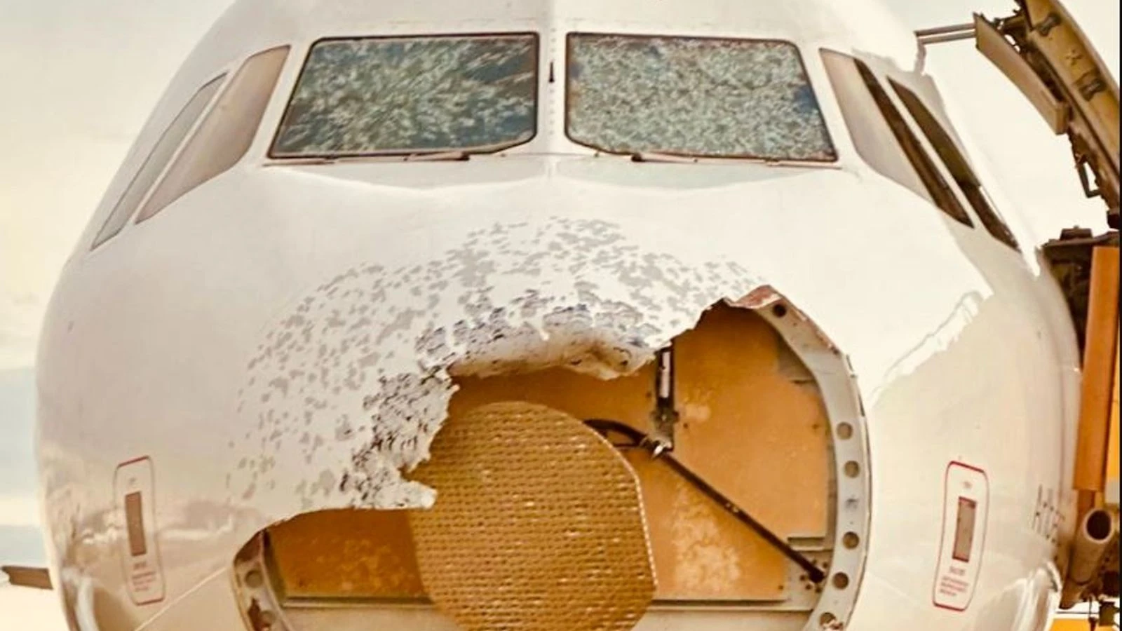 Hail smashes windows and nose of jet flying from Majorca