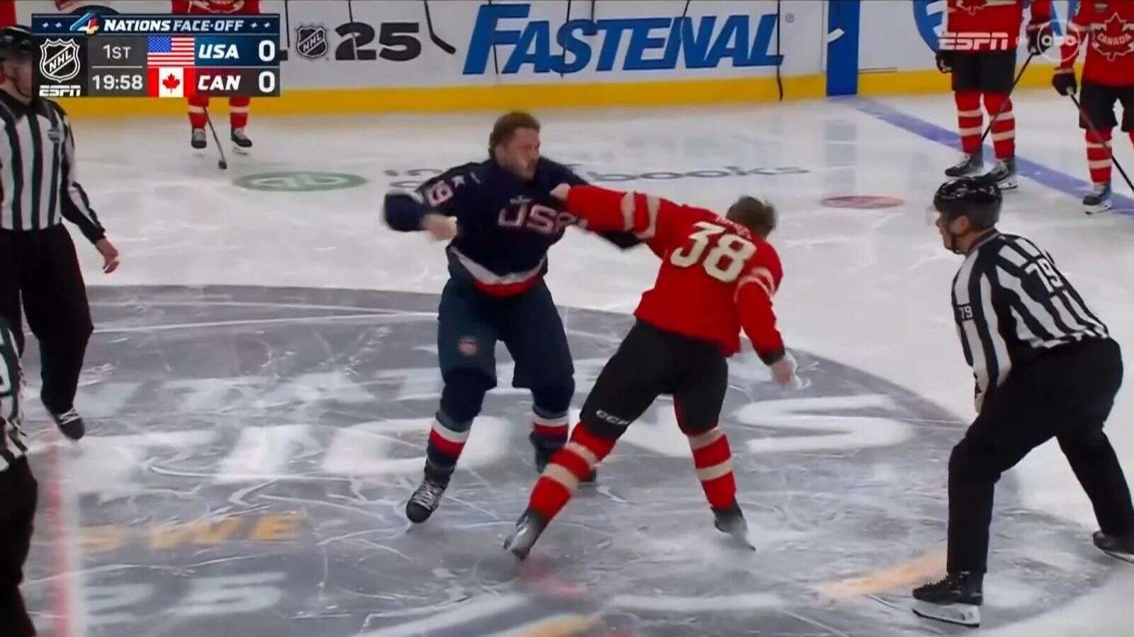 Ice hockey match between USA and Canada has three fights in first nine seconds