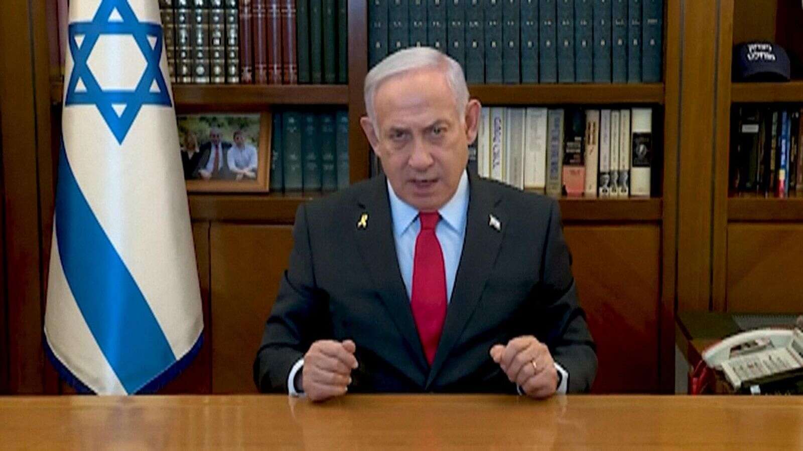 Benjamin Netanyahu delivers speech following airstrikes in Gaza