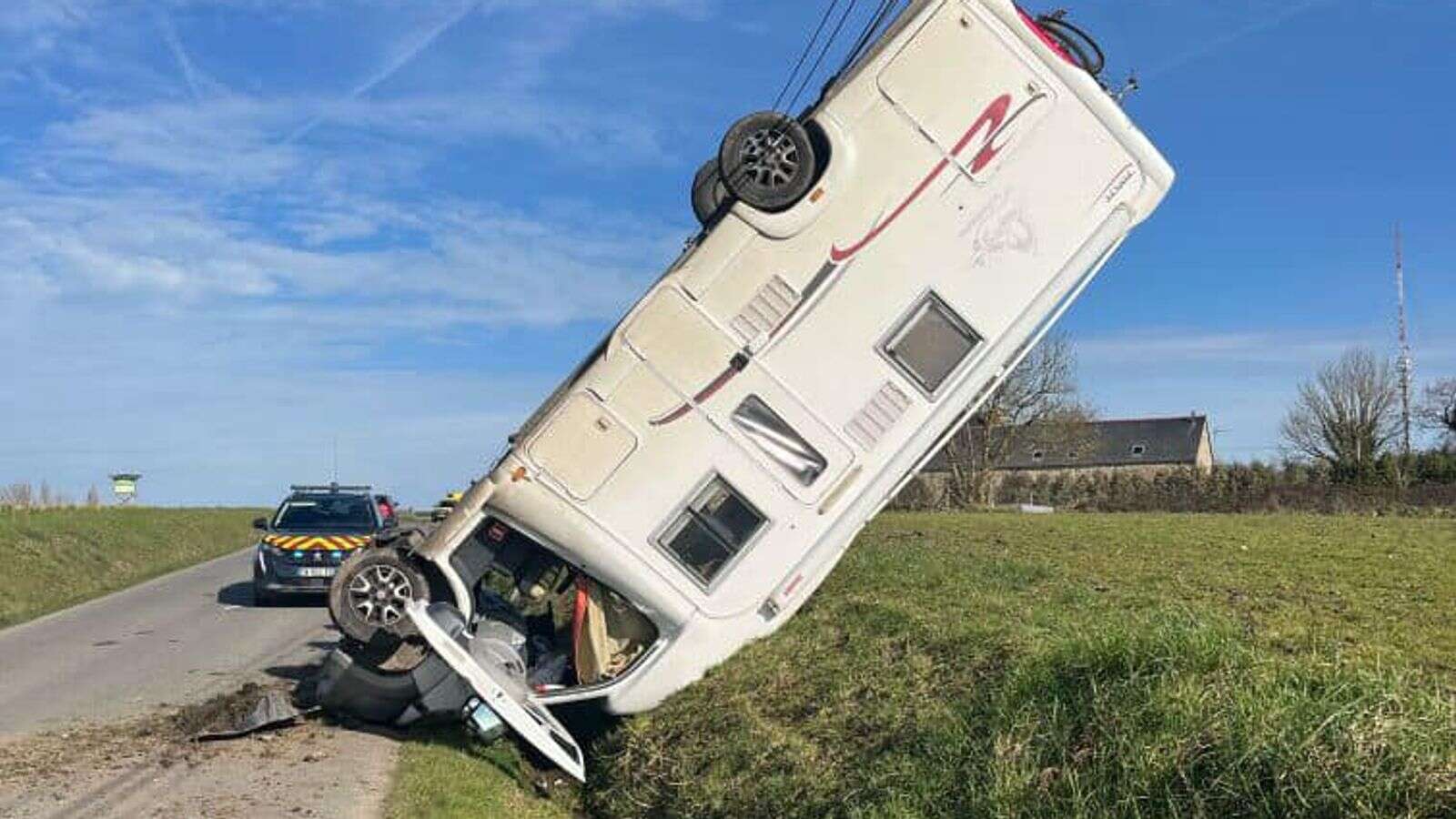 'It will go down in history': Upturned campervan stuns police in Brittany