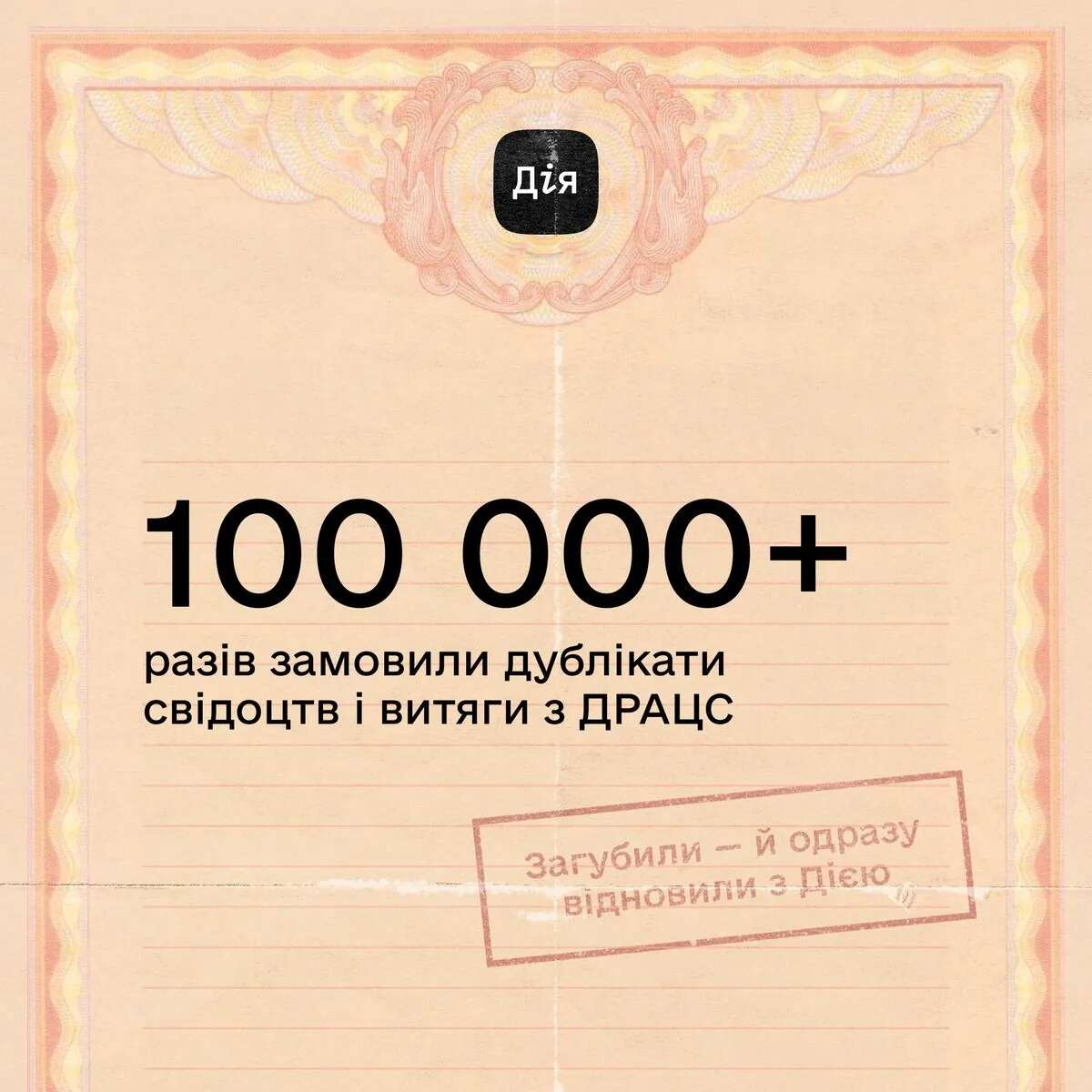 Українці замовили понад 100 тисяч дублікатів свідоцтв і витягів з ДРАЦС через Дію