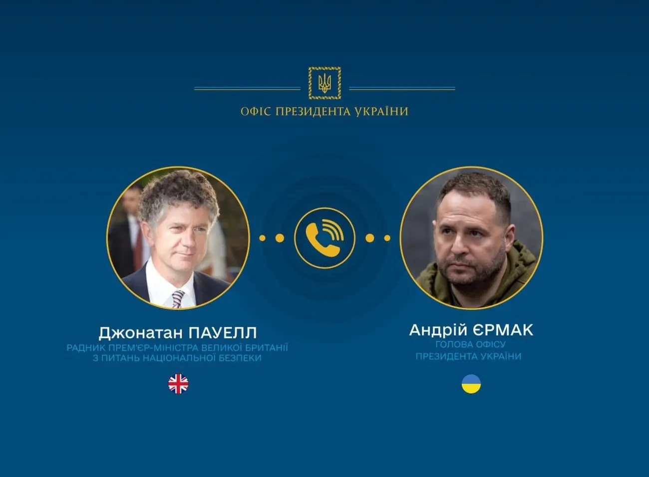 Єрмак та радник прем’єр-міністра Британії обговорили мирне врегулювання війни та безпеку в Україні