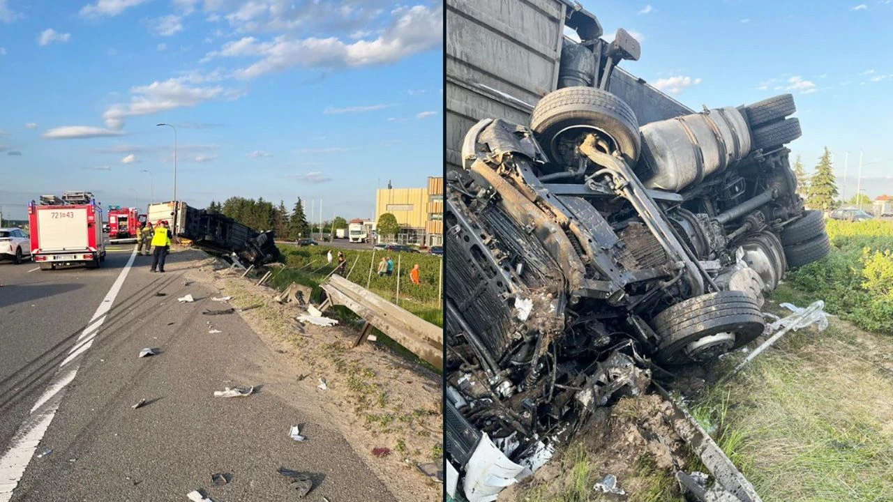 Wypadek ciężarówki na ekspresówce. Droga do Warszawy zablokowana