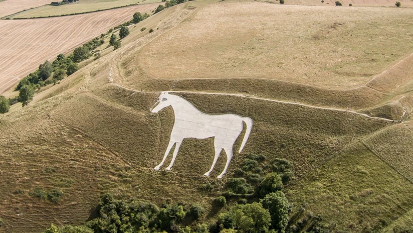 White horse landmark to be examined for damage after red cross pinned to it