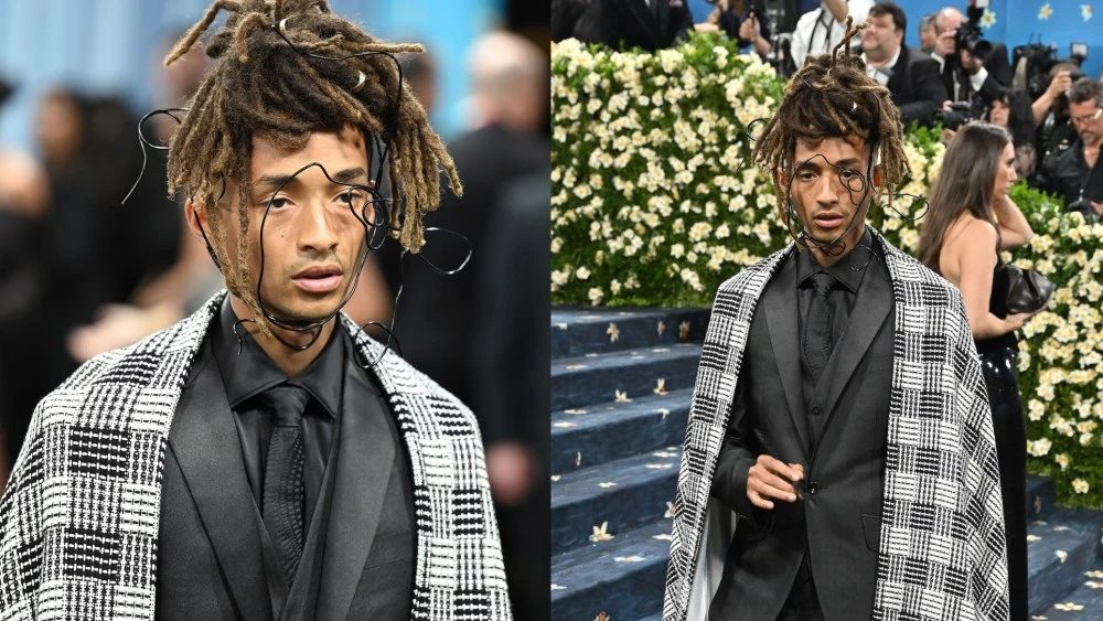 Jaden Smith Embraces Drama With Experimental Wiry Headpiece and Checkered Cape for 2025 Met Gala Red Carpet