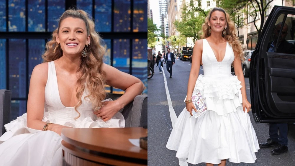 Blake Lively’s Christopher John Rogers Dress From Her ‘Seth Meyers’ Interview Has a Star-studded Fashion History