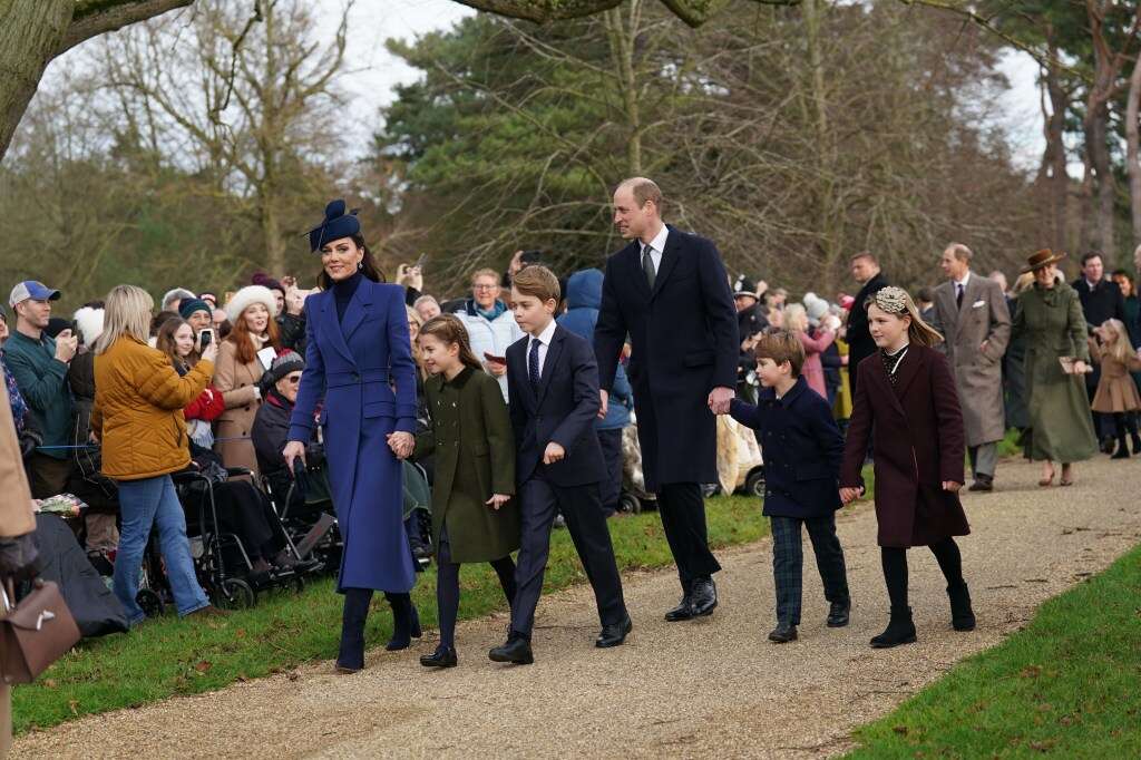 Christmas in Norfolk: the Waleses Wrap Up in Navy, Green for the Walk to Church