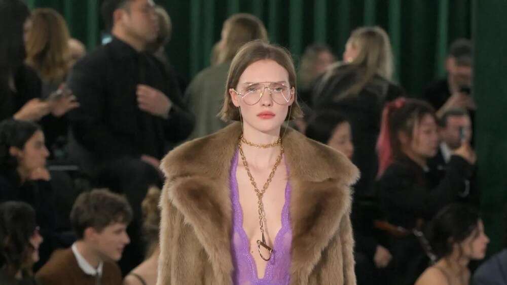 Who Won the Day? Gucci’s Fur Coat, Lace Bra Top and Pencil Skirt Blend ’80s Excess and Gen Z Street Style