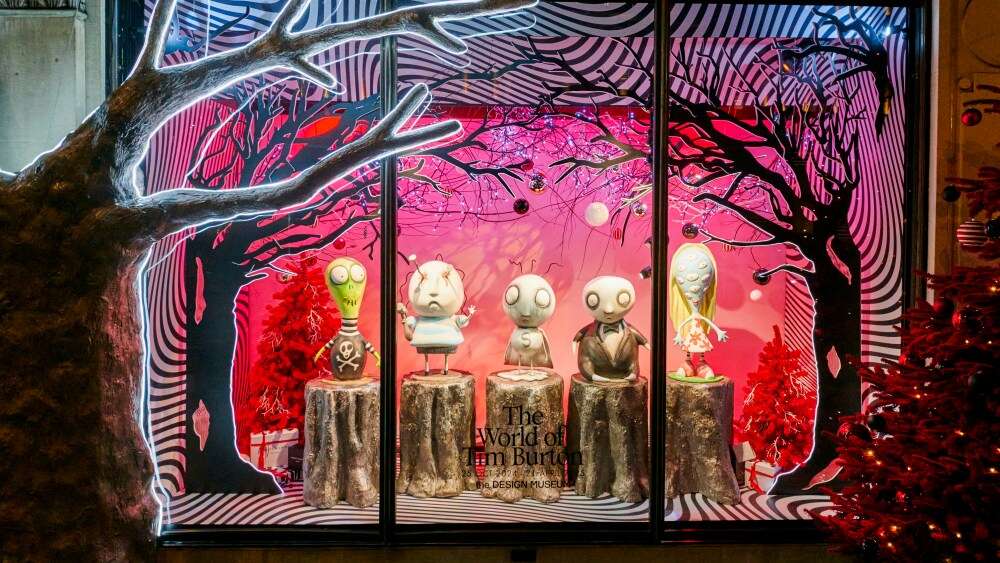 Harvey Nichols Unveils Spooky Christmas Windows Inspired by Tim Burton