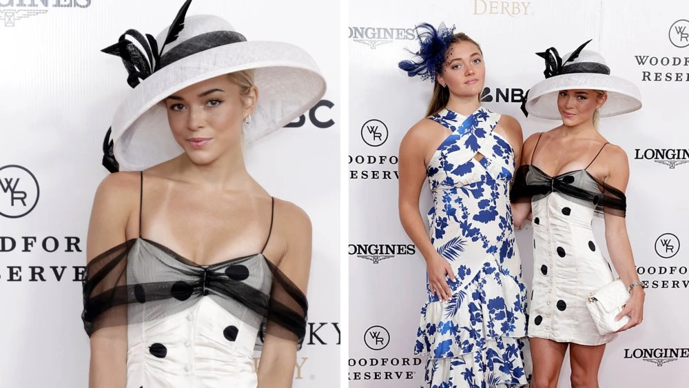 Livvy Dunne Favors Romantic Details in For Love and Lemons Cocktail Dress and Feathered Hat at 2025 Kentucky Derby With Sister Julz Dunne