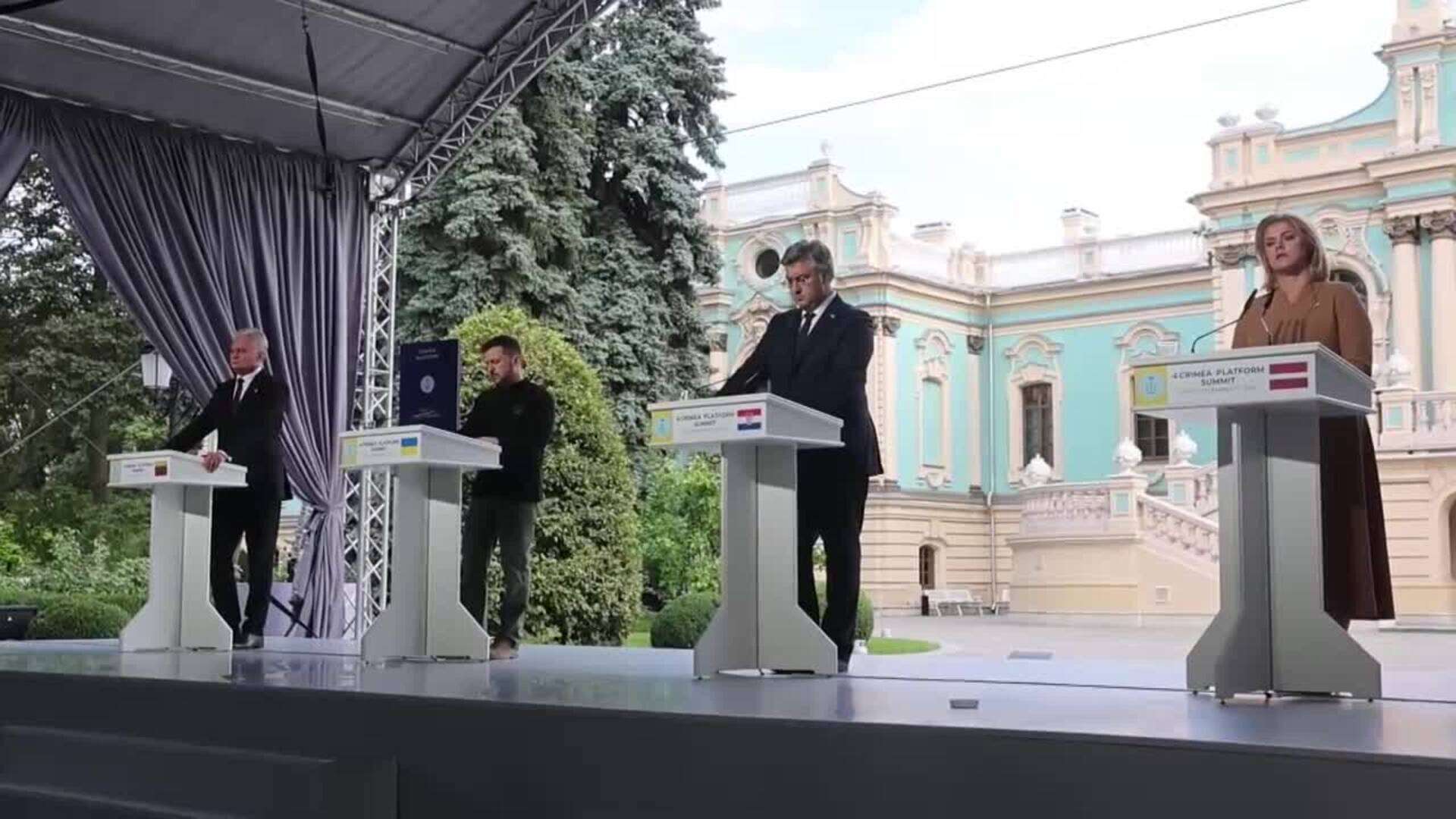 Rueda de prensa en Kiev de Zelenski, el presidente lituano y los primeros ministros de Croacia y Letonia