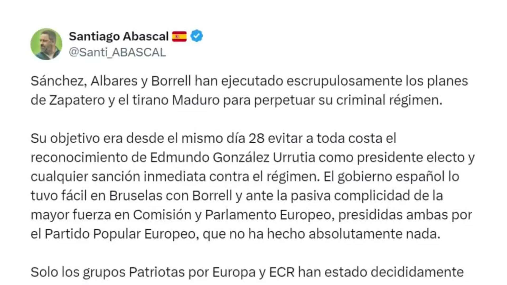 Abascal acusa a Sánchez de presentar 