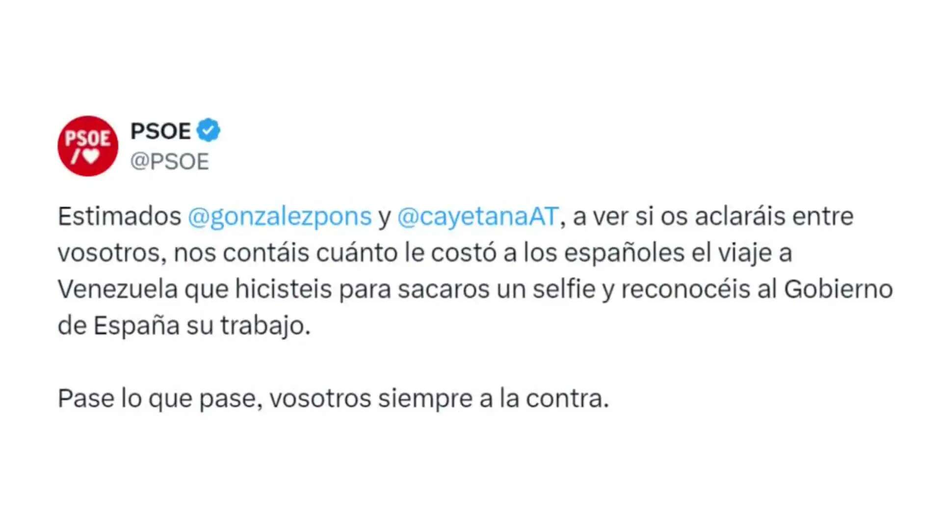 El PSOE pide al PP que reconozca al Gobierno su trabajo ante la crisis venezolana