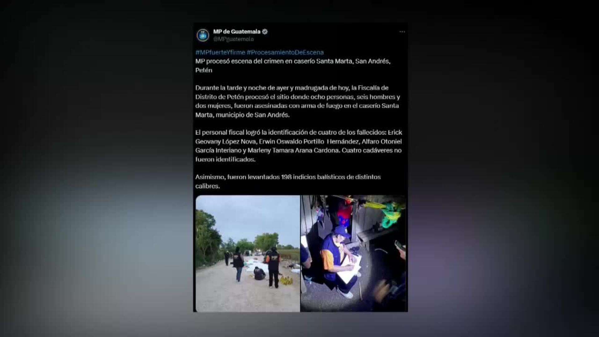 Asesinan a ocho personas con casi 200 tiros en el extremo norte de Guatemala