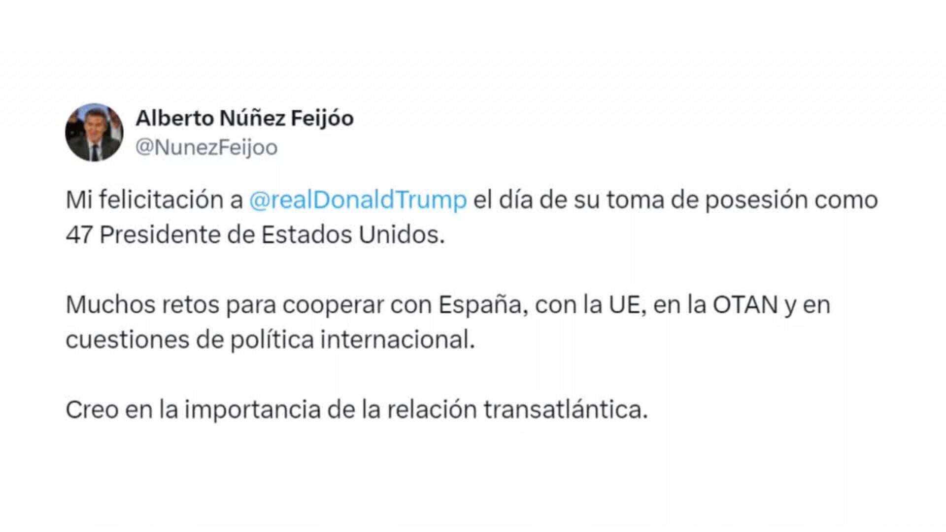 Feijóo felicita a Trump y añade que hay 