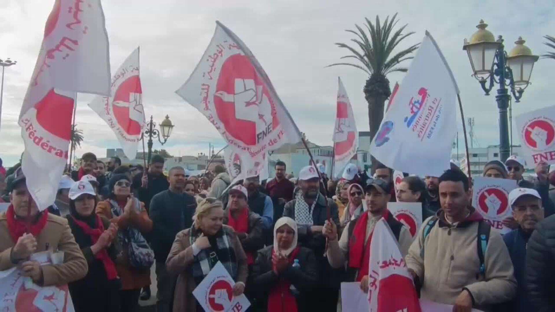 Protesta en Rabat contra la ley que regula los procedimientos para ejercer el derecho de huelga