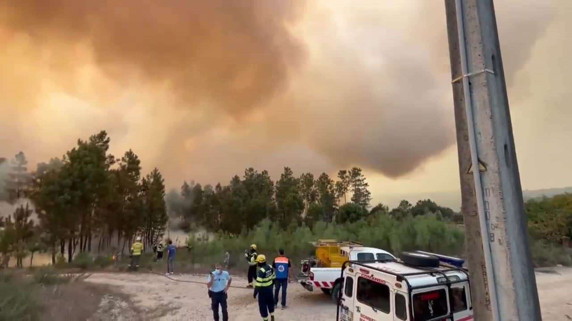 Vecinos, agricultores y bomberos luchan contra el fuego en la comarca lusa de Mangualde