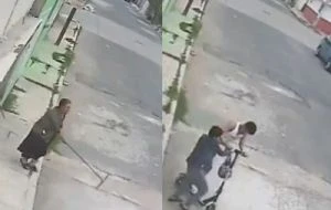 Adulta mayor frustra asalto con un jalador para proteger a su nieto en el Edomex (VIDEO)