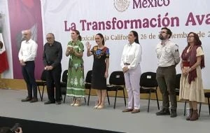 Mexicali recibe a Sheinbaum con protestas por megapuerto y personas desaparecidas