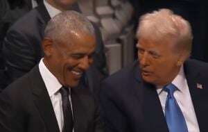 Trump y Obama se muestran risueños en el funeral de Jimmy Carter (Videos)