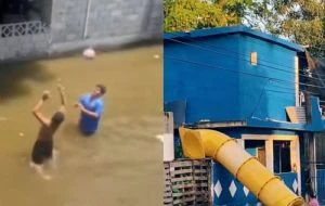 Tobogán y voleibol en calles inundadas de Tampico se vuelven virales (VIDEOS)