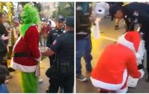 El Grinch y Santa Claus pelean en plaza de Aguascalientes; terminan detenidos (Video)