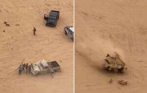 Aparatoso accidente en el Desierto de Altar: camioneta vuelca y tripulantes salen disparados (Video)