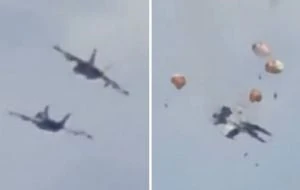 Chocan aviones militares durante espectáculo aéreo en EU; tripulantes logran eyectarse (Video)